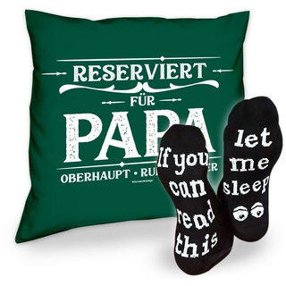 Soreso® Dekokissen Kissen Reserviert für Papa & Sprüche Socken Sleep, Geschenk Geburstag Vatertag Weihnachten grün