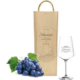 XXL PUCCINI Weinglas von Leonardo mit Holz Weinkiste und Gravur Motiv Weingut zur Hochzeit Geburtstag Weihnachten Geschenkidee Wein-Gläser graviert