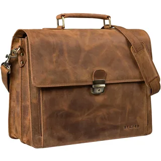 STILORD "Stanley Aktentasche Herren Leder mit Schloss für 17 Zoll Laptop Business Tasche Echtleder Vintage Laptoptasche Groß Umhängetasche XL mit Trolley Halterung Farbe:sepia - braun plain - XL