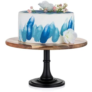 NUPTIO Tortenständer aus Holz Schwarz: 29cm Durchmesser Rustikaler Tortenständer Runder Holz-Hochzeits Tortenständer Hoch für Cupcakes Nachmittagstee Kuchen Babyparty Party Desserttisch