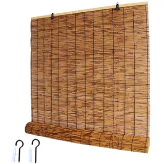 Zhixubah Natur Bambusrollo Retro Schilf Vorhang Wetterfest Aussen Bambus Rollo Jalousine 80-180cm Breit Lichtfilter-Rollo mit Lifter Sonnenschutz Vorhang Outdoor Anti-UV Rollläden für Fenster Balkon
