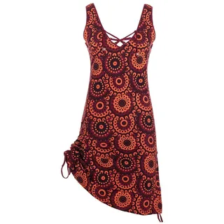 Vishes Sommerkleid Verstellbares Damen Minikleid aus Baumwolljersey mit Schnürung Alternative Mode, Boho, Hippie, Ethno, Festival rot 46