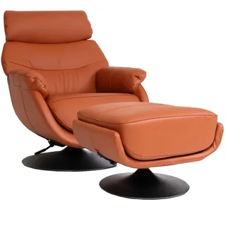 Mendler Relaxsessel HWC-K99 Kunstleder 80 x 100 x 90 cm Braun mit Hocker