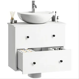 YITAHOME waschbeckenunterschrank hängend 60 cm breit, Bad unterschrank mit 2 schubladen, wall-Mounted Bathroom Vanity Cabinet, unterschrank waschbecken wandmontage, 60 * 30 * 50 cm, weiß