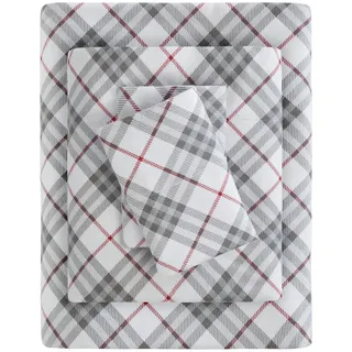 Sleep Philosophy True North by Kuscheliges Flanell-Bettwäsche-Set, 100% Baumwolle, Bedruckt, Tiere, Sterne, niedlich, ultraweich, für kaltes Wetter, rotes Karomuster, 4-teilig