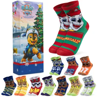 Get Trend Paw Patrol Chase Socken Adventskalender 2026 Kinder, 27-31 | 24 Paar Weiche Atmungsaktive Socken Jungen mit Marshall Rubble, Weihnachts Countdown, Geschenke für Jungs (Multi Chase)
