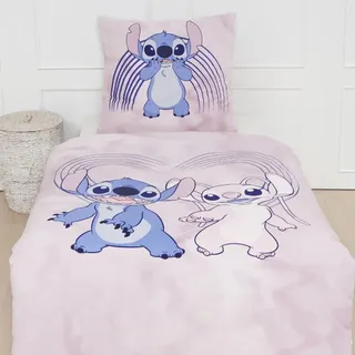 Lilo & Stitch Kinder-Bettwäsche 80x80 + 135x200 cm · 2 teilig · 100% Baumwolle in Biber/Flanell mit Reißverschluss - Bunt