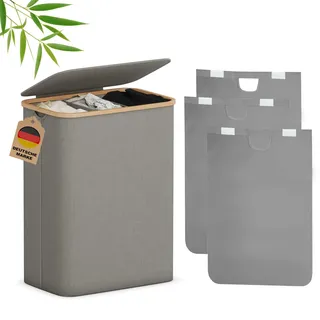 AdelDream 160L Wäschekorb mit Deckel 3 Fächer Wäschekorb Wäschesack schmal Wäschesortierer Wäschebox Wäschetonne Wäschesammler mit Deckel Wäschetruhe Wäschekörbe laundry baskets 160L Grau