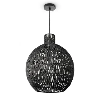 Paco Home Pendelleuchte Wohnzimmer Boho Korbleuchten Pendellampe Rattan Hängeleuchte Esszimmer Lampe Papier E27, Lampenart:Pendelleuchte - Typ 8, Farbe:Schwarz (Ø45 cm)