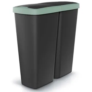 MONZANA® Mülleimer Küche 50L 2 Fächer mit Deckel Druckknopf Abfalleimer Büro Papierkorb Biomüll Gelber Sack Mülltrennsystem Recycling Schwar... - Grün