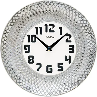 AMS Wanduhr W9614 (Quarzuhr,Keramik,Wohnzimmer,Esszimmer,Küche,Arbeitszimmer,Büro,Flur) silberfarben