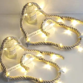 2 Stück LED Lichterkette Seil, lichterkette weihnachten LED Muschel Lichterkette,15 Leds Lichterkette, Seestern Muscheln Deko Lichterketten für Party, Hochzeit Gartenleuchte,1.5 M