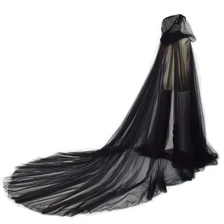GRACEART Damen Tüll Umhang Hochzeit Mantel mit Kapuze Lange Jacke Braut Wraps Cape (schwarz) - Einheitsgröße