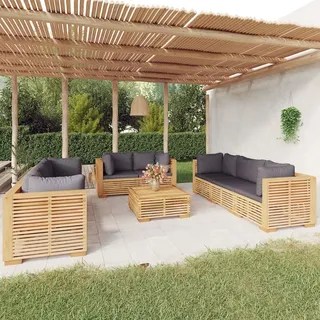 Ankonbej 9-tlg. Garten-Lounge-Set mit Kissen Massivholz Teak