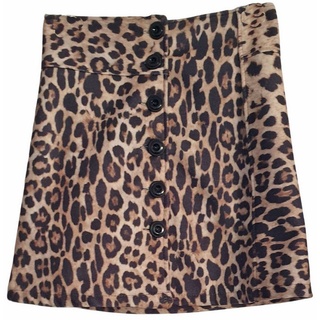 Charis Moda A-Linien-Rock Mini Skirt stylish im angesagten Leo- Animal Druck braun|schwarz M/36