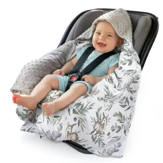 Medi Partners Einschlagdecke Baby Babyschale 100% Baumwolle für Sommer 85x85cm Kinderwagen Kuscheldecke universal Baby Decke Einschlagdecken Babydecke Buggy Autositz(Hirsch mit grauem Minky)