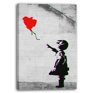 Printistico Leinwandbild Banksy Mädchen mit Herz Luftballon - Modern Street-Art - Kunstdruck Klein bis Groß XXL - Geschenk Wohnzimmer, Schlafzimmer