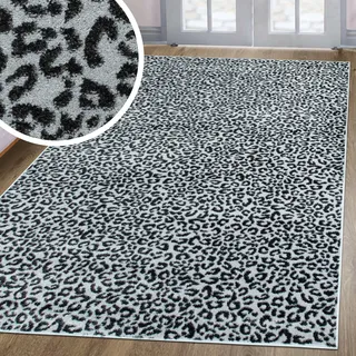 OTTO home Teppich OTTO HOME "Fynna, Leoparden-Muster, Animal Print, modern", schwarz-weiß (grau), B:200cm H:9mm L:300cm, Kunstfaser, Teppiche, Teppich, Leo, besonders weicher Flor, Wohnzimmer, Schlafzimmer, Esszimmer