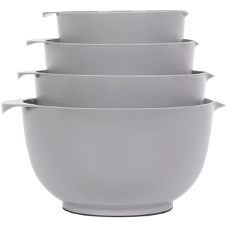 BoxedHome Grau Rührschüssel Set Mixing Bowl Set Kunststoff Salatschüssel rutschfest stapelbar Servierschalen für Küche 4-teiliges Rührschüssel-Set