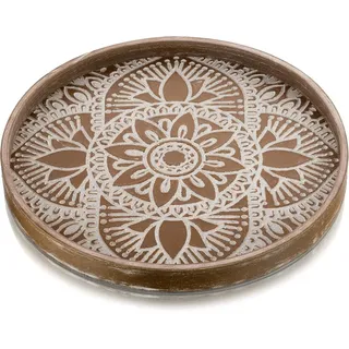 Wiladu Dekotablett Holztablett Deko Tablett Rund Vintage 30 cm Boho Stil braun