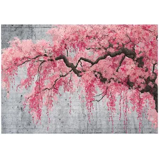 WallArena Fototapete Baum Beton Rosa 250x175 cm