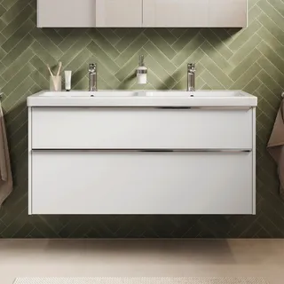 Duravit Joviva Keramik-Doppelwaschtisch mit Unterschrank 120 cm, Badmöbel,
