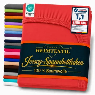 EXKLUSIV HEIMTEXTIL Jersey Spannbettlaken 120 x 200 cm Rot | BASIC Spannbetttuch-100% Baumwolle - 140 gsm - Oeko-Tex Zertifiziert - Steghöhe 30 cm - geeignet für Matratzenhöhe 30 cm