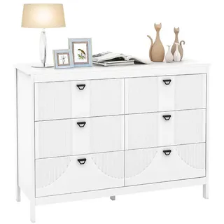 COSTWAY Kommode, mit 6 Schubladen, Sideboard Weiß aus Holz modern weiß 106 cm x 79 cm x 40 cm