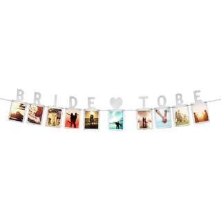 Oblique Unique® Bride to Be Foto Girlande Banner mit Herz in Silber für JGA Junggesellinnenabschied Hochzeit Hen Party Deko