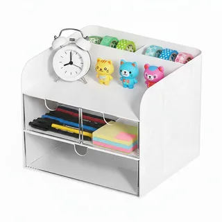 Luxvara Schreibtisch Organisation mit 3 Schubladen, Multifunktionaler Stifthalter für den Schreibtisch, Tisch Organizer aus Kunststoff, Platzsparendes, Stifteköcher für Büro Zuhause Schule, Weiß