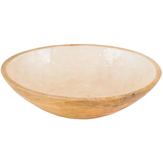 levandeo Schüssel 35cm Mango Holz Creme Perlmutt Emaille Schale Bowl Salatschüssel Deko Servierplatte Tischdeko Dekoration