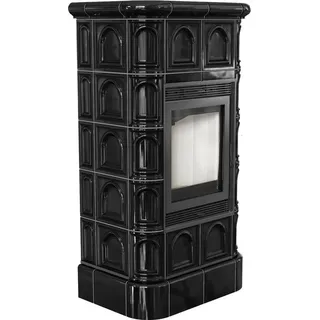 Kratki Kachelofen BLANKA Stahl Schwarz/Abdeckplatte Glas