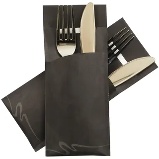 520x Pochetto Bestecktaschen 200x85mm marmor schwarz inkl. Serviette weiß