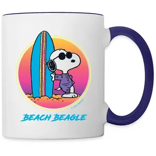 Spreadshirt Peanuts Snoopy Beach Beagle Tasse Zweifarbig, One size, Weiß/Kobaltblau