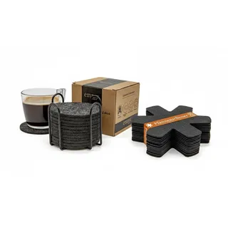 Emmy Home Pfannenschoner 10 er und Untersetzer Rund für Gläser 12er Set - Pfannenschutz Filz 38 cm Extra Dicke Topfuntersetzer Stapelschutz Anpassbare Größe Topfschoner Set