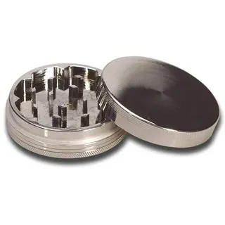 Black Leaf BL Grinder Mini 2-teilig Alu beschichtet Crusher Metall scharf Kräuter Mühle mit Gravur Aluminium kein Plastik (Grau, Ø55mm)