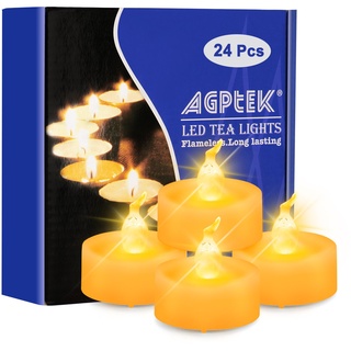 AGPtek LED Kerzen mit Timer, 24er Pack batteriebetriebene flammenlose Teelichter mit Timerfunktion 6 Stunden an und 18 Stunden aus für Hochzeit, Party, Haus Dekoration (flackernd Gelb)