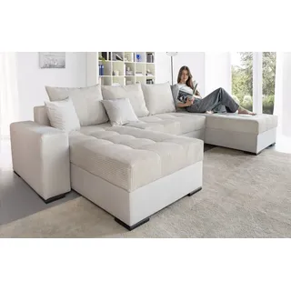 Collection AB Wohnlandschaft COLLECTION AB "Josy XL U-Form, B: 313 cm in Cord, Cord-Mix", beige (beige, hellgrau), B:313cm H:84cm T:161cm, 100% Polyester, Sofas, Wohnlandschaft, Schlaffunktion, Bettkasten & 2 Zierkissen, Federkern, Topseller