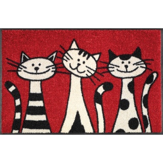 WASH + DRY Fußmatte 40 x 60 cm Motiv THREE CATS Drei Katzen rot