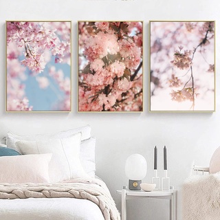 SWECOMZE 3er Moderne Poster Set, Rosa Kirschblüten Bilder Wohnzimmer Schlafzimmer Stilvolle kunstposter Wandbilder,ohne Rahmen (30 x 40 cm)