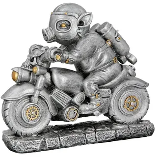 Brillibrum Design Steampunk Deko Firgur Schwein auf Motorrad Mechanical Skulptur Zahnrad Dekoration Industrial Steam Punk Kunst Figur (Schwein/Variante 16)