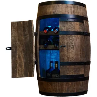 CREATIVE COOPER Weinregal Holz mit Tür mit LED RGB - Weinliegen - Alkoholschrank Flaschenregal - Holzfass - Fassmöbel - Weinfass - Weinbar - Fass bar mit Tür - 80 cm Wenge