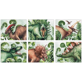 ORIGACH 6 Stück Dinosaurier Leinwand Kunst Poster, 20x25 cm Aquarell Dinosaurier Wanddekoration Drucke für Jungen Zimmer, Dinosaurier ungerahmt Kunstdrucke Dekor für Jungen Schlafzimmer