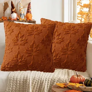 2 Stück Plüsch Herbst Kissenbezüge 45×45cm,herbstdeko Kissenbezug Ahornblatt,tufteter Deko Garten Zierkissenbezug,halloween Zimmer Deko Aesthetic Für Modern Halloween Innen
