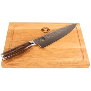 KAI Shun Messer – Tim Mälzer Kochmesser - Santokumesser Premier TDM 1706 – ultrascharfes japanisches Messer + 100% handgefertigtes Schneidebrett Unikat 30x22cm