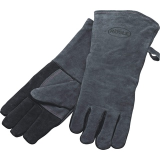 RÖSLE Grillhandschuhe, Hochwertige Lederhandschuhe zum Schutz vor Verbrennungen, Leder, Universalgröße 24/XL, grau/schwarz