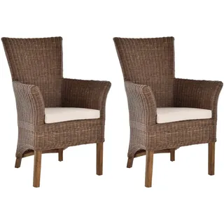 Krines Home Esszimmerstuhl Set/2 Rattan Stühle Esszimmerstuhl Rattanstuhl mit Armlehne (2er-Set, 2 St), Esszimmer, auf Holzrahmen geflochten braun