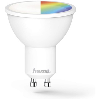Hama WLAN LED Lampe GU10 (Smart Home Lampe 5,5 Watt Reflektorlampe, dimmbar, mehrfarbig RGBW, WIFI LED Lampe mit Sprachsteuerung und App, kompatibel mit Alexa, Google, Siri, Apple, kein Hub nötig)
