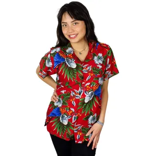V.H.O. Funky Hawaiibluse, Hawaiihemd, Kurzarm, Kirschpapagei, Rot, M - M