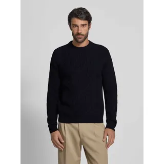 Strickpullover mit Zopfmuster und Rundhalsausschnitt, Marine, L